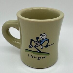 Life Is Good Jake Golfing Coffee Mug Khaki Tan Diner Cup Do What You Like 12 Oz